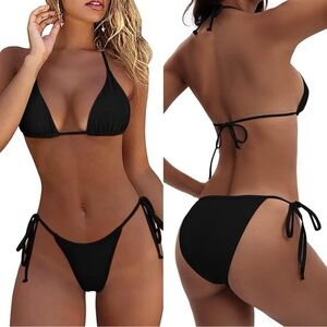 Moshengqi Solid Black Triangle 2 Piece Bikini